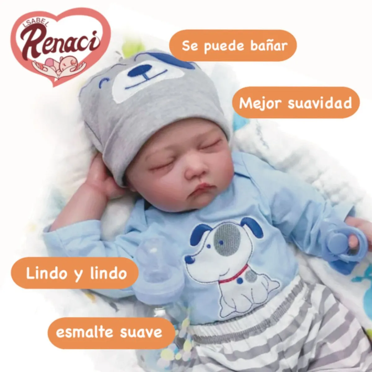 LSABEL RENACI - Muñeca Bebé Reborn De Silicona y Algodón 55cm