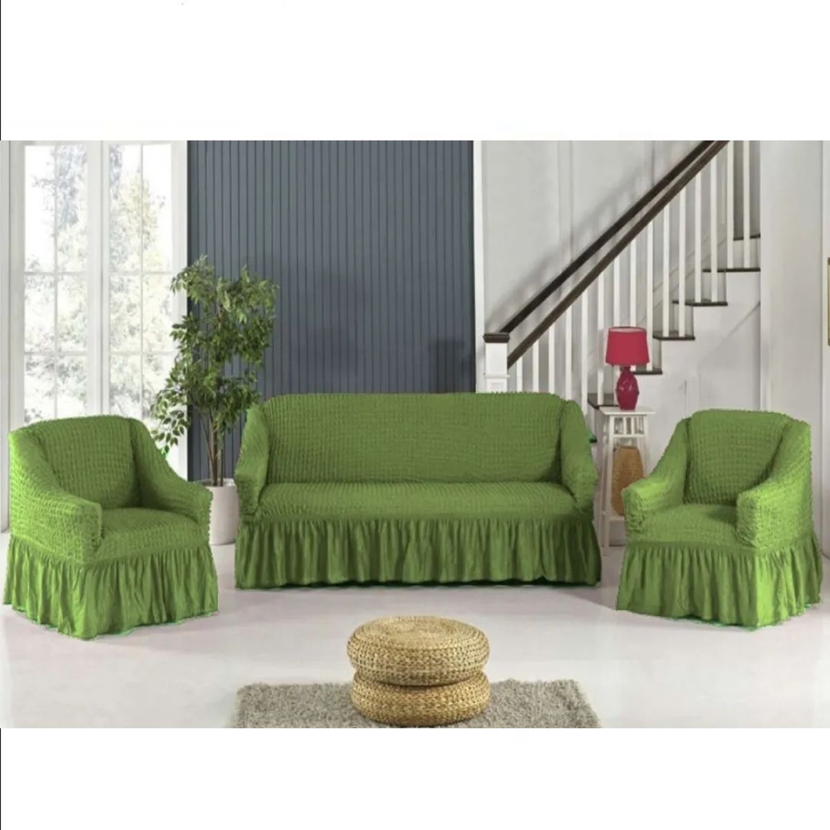 GENERICO - Funda Cubre Sofá Sillón Algodón Turco VERDE MUSGO 3-1-1 Cuerpos
