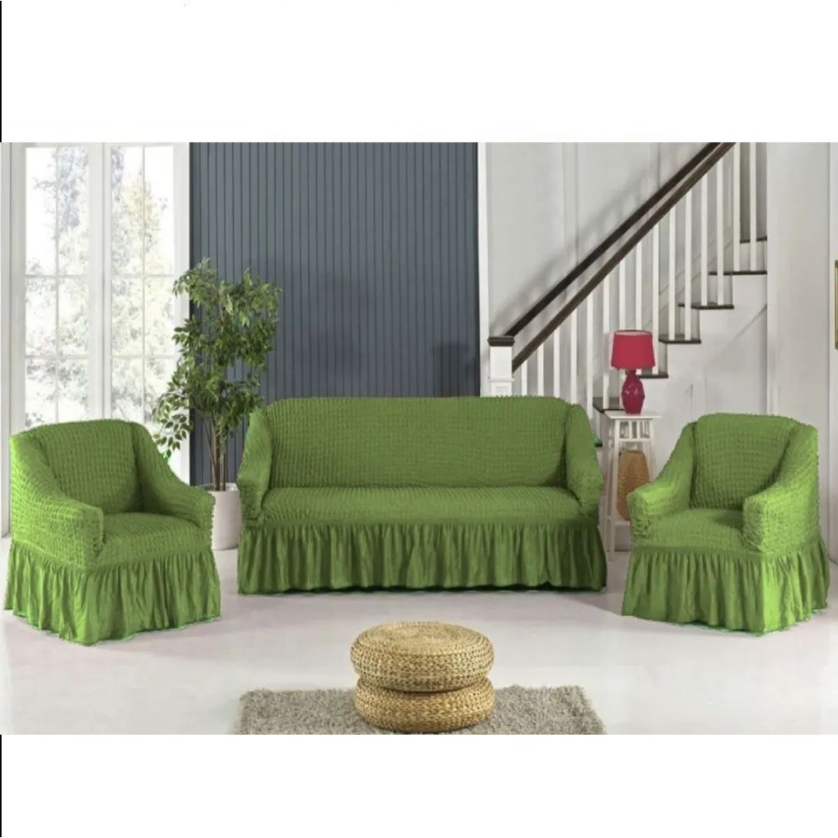 GENERICO - Funda Cubre Sofá Sillón Algodón Turco VERDE MUSGO 3-1-1 Cuerpos