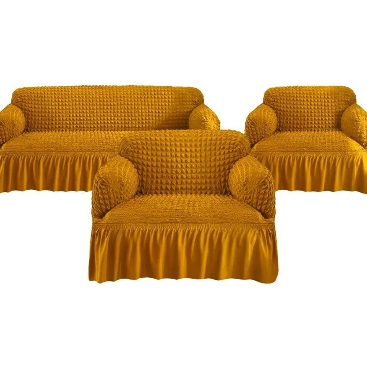 GENERICO - Funda Cubre Sofá Sillón Algodón Turco MOSTAZA 3-1-1 Cuerpos