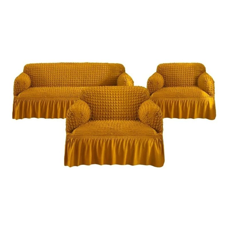 GENERICO - Funda Cubre Sofá Sillón Algodón Turco MOSTAZA 3-1-1 Cuerpos