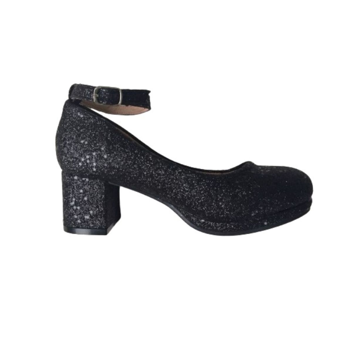 COMPRAPO - Zapato Calzado Princesa Huasita Niña con Tacón y Destellos Negro
