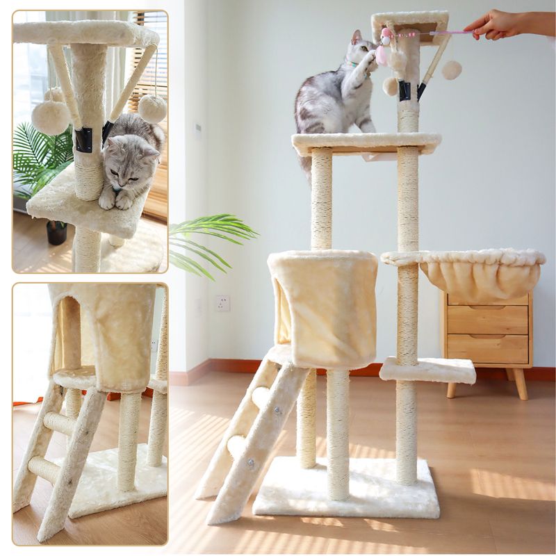 KOBA - Rascador Gatos Torre Arbol Con Hamaca Yute Bolas 138cm Beige