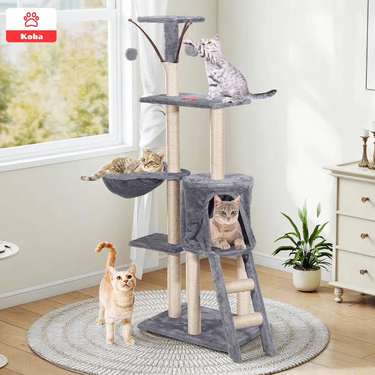 KOBA - Rascadores Para Gatos Torre Juguetes 138cm Marengo
