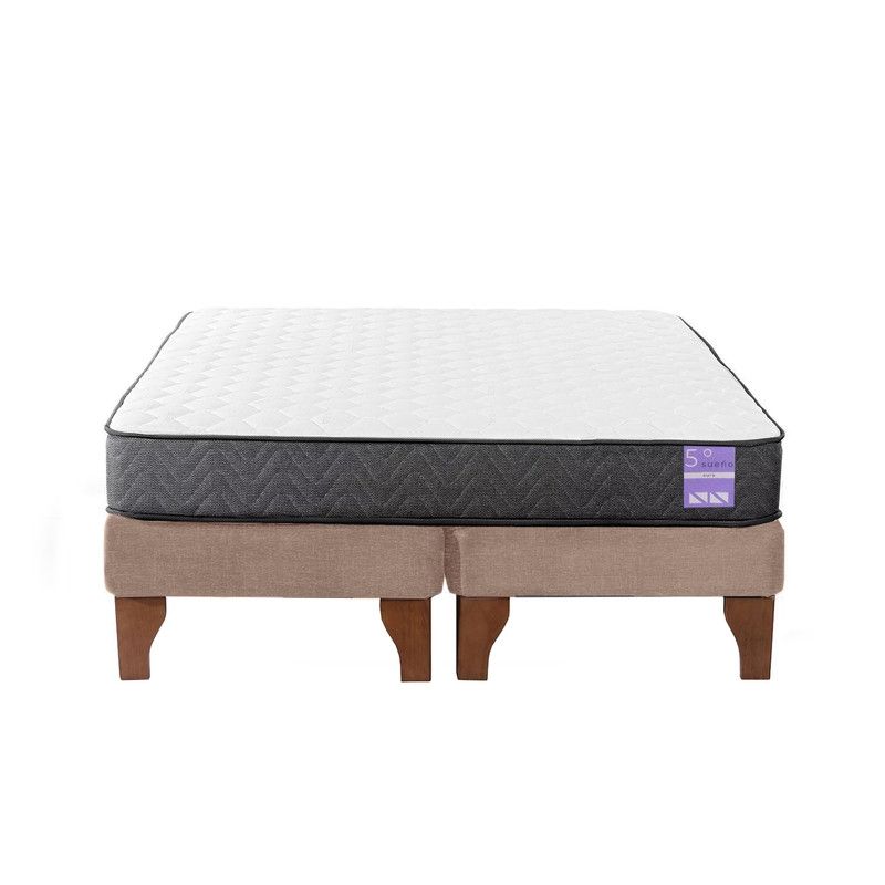 5 SUEÑO - Cama Europea King 180x200 cm Base Colchón Madera Beige