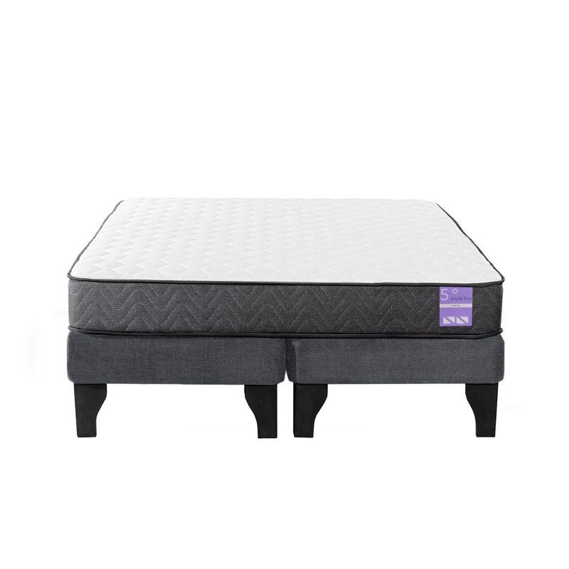 5 SUEÑO - Cama Europea King 180x200 cm Base Colchón Negro Gris