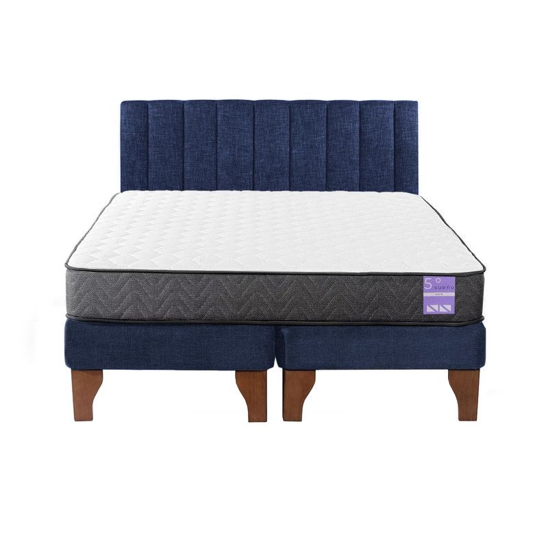 5 SUEÑO - Cama Europea King  Respaldo Tubular Madera Azul