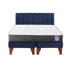 5 SUEÑO - Cama Europea King  Respaldo Tubular Madera Azul