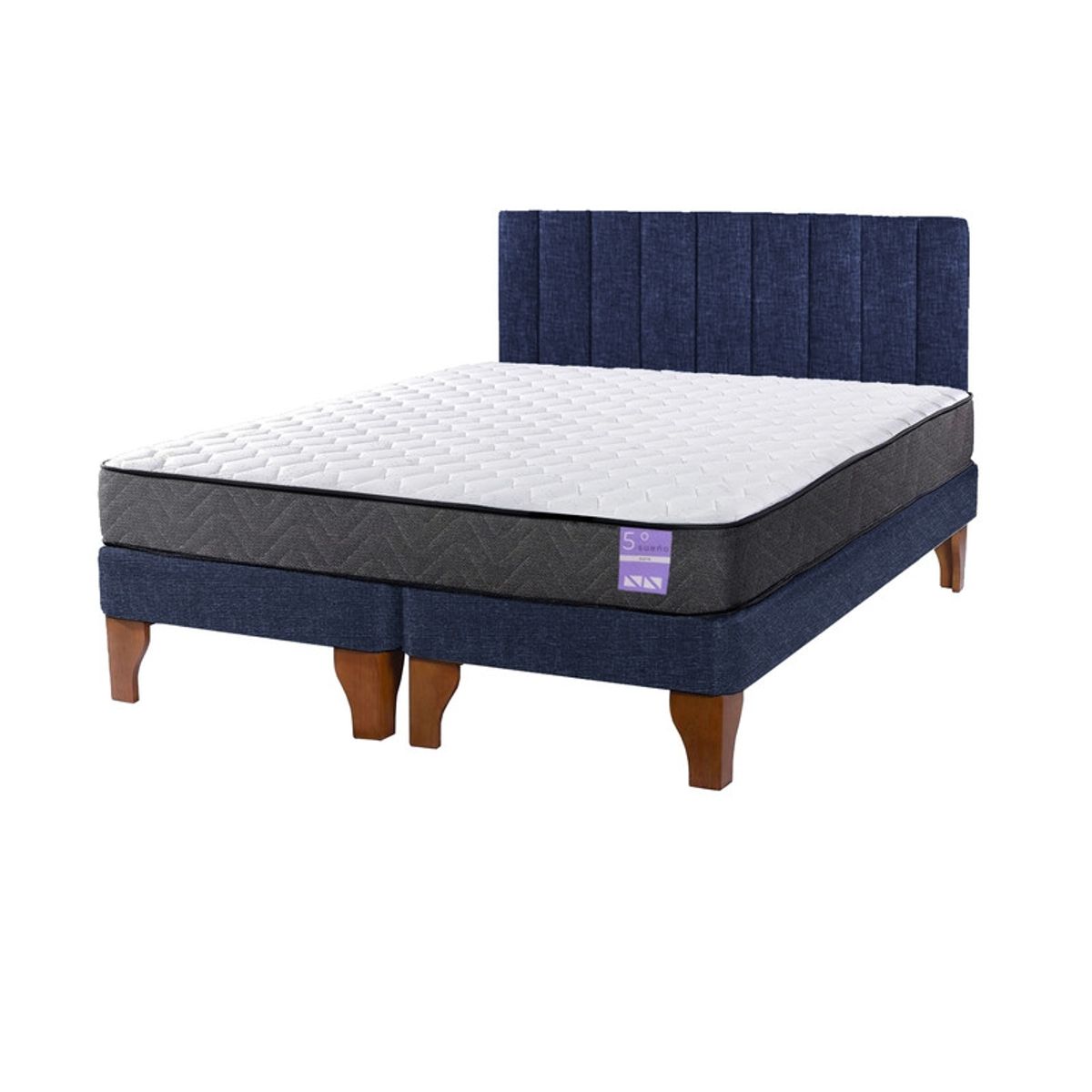 5 SUEÑO - Cama Europea King  Respaldo Tubular Madera Azul