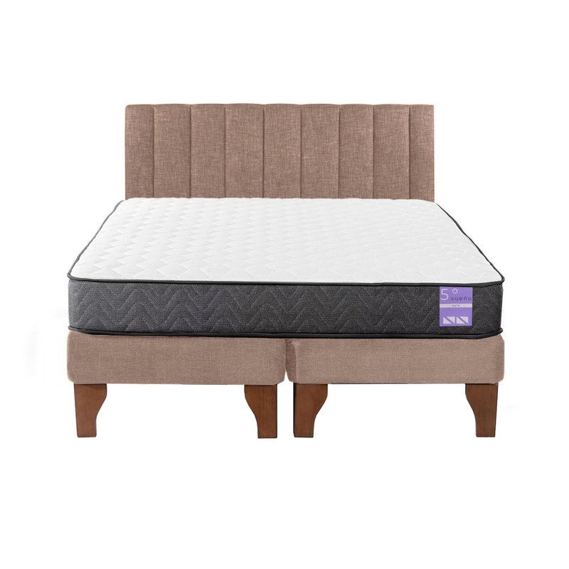 5 SUEÑO - Cama Europea King  Respaldo Tubular Madera Beige