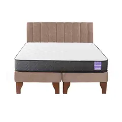 5 SUEÑO - Cama Europea King  Respaldo Tubular Madera Beige