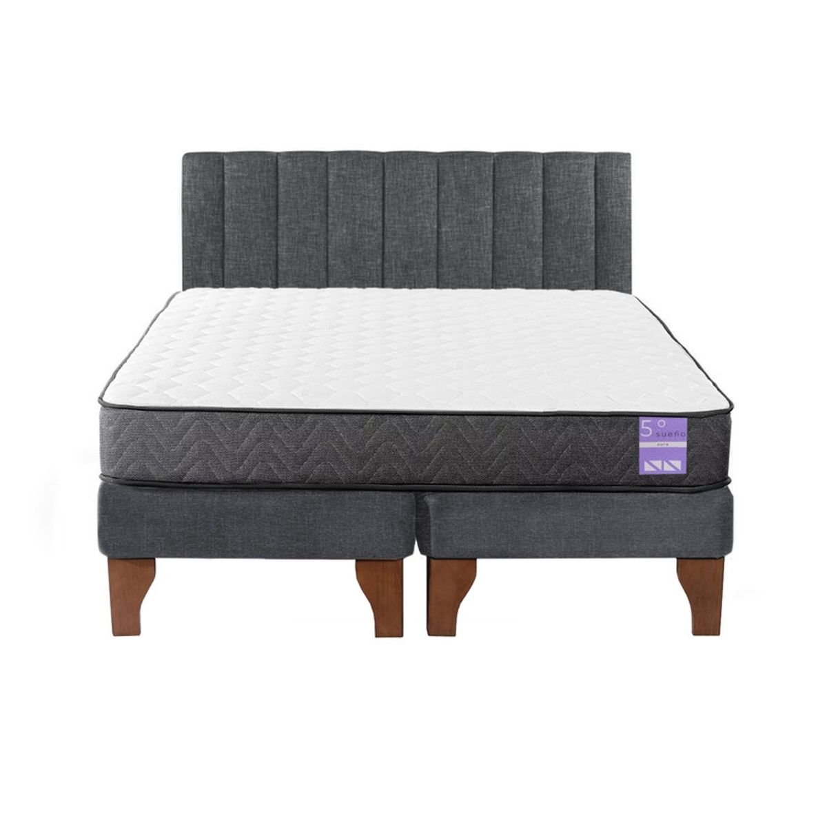 5 SUEÑO - Cama Europea King  Respaldo Tubular Madera Gris