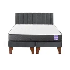 5 SUEÑO - Cama Europea King  Respaldo Tubular Madera Gris