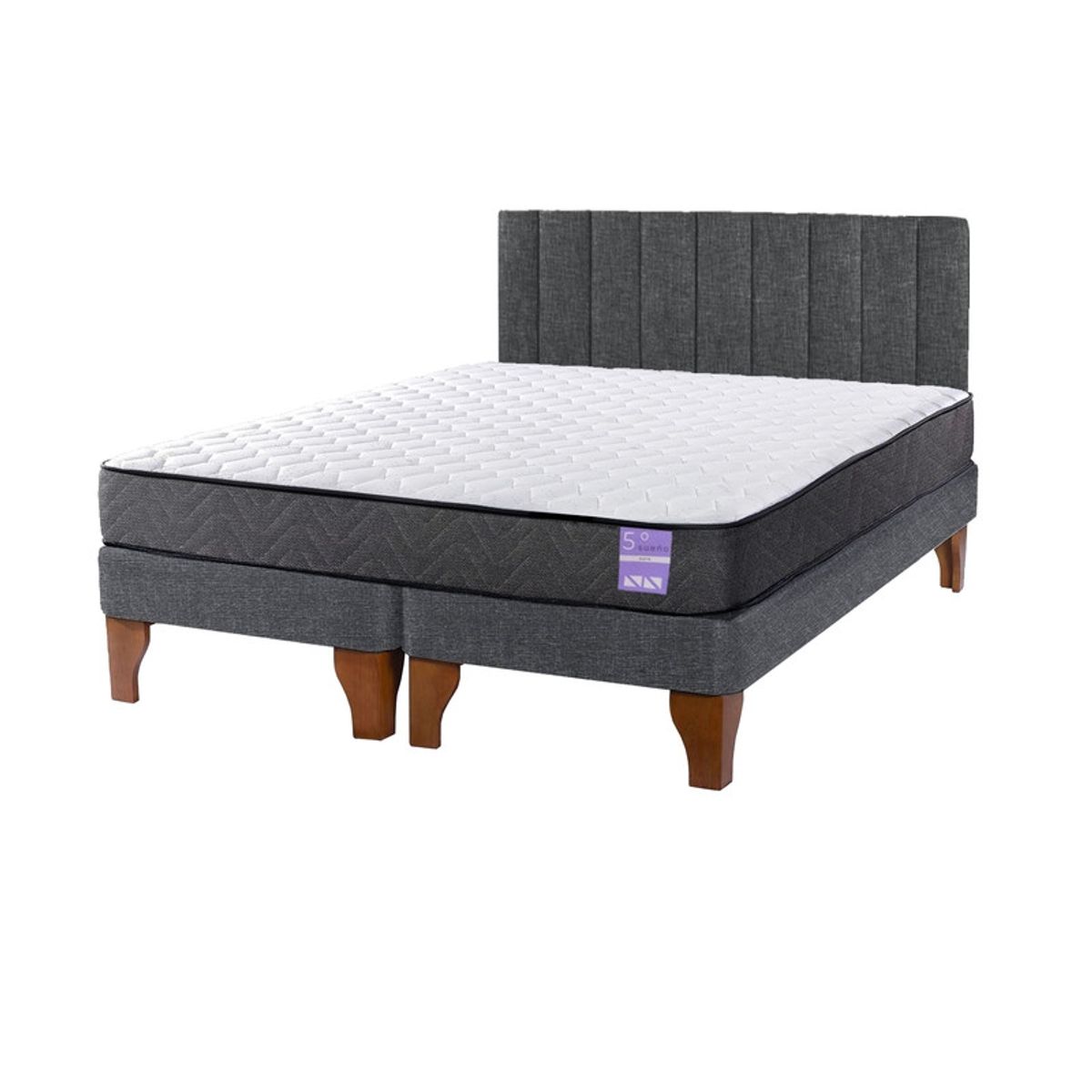 5 SUEÑO - Cama Europea King  Respaldo Tubular Madera Gris