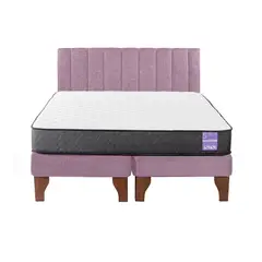 5 SUEÑO - Cama Europea King Respaldo Tubular Madera Rosado