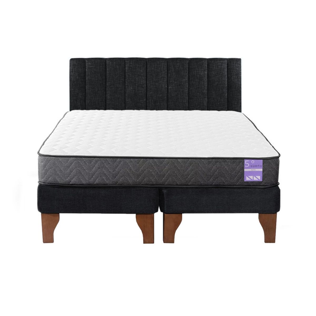5 SUEÑO - Cama Europea King  Respaldo Tubular Madera Negro