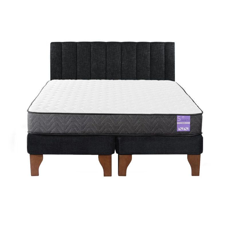 5 SUEÑO - Cama Europea King  Respaldo Tubular Madera Negro