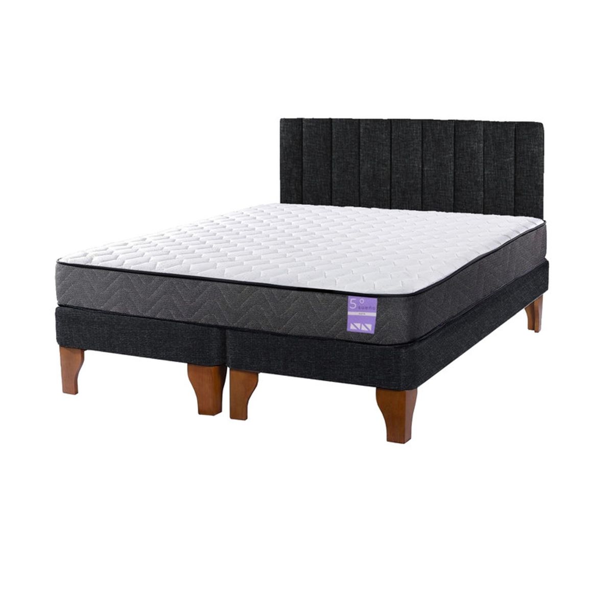 5 SUEÑO - Cama Europea King  Respaldo Tubular Madera Negro