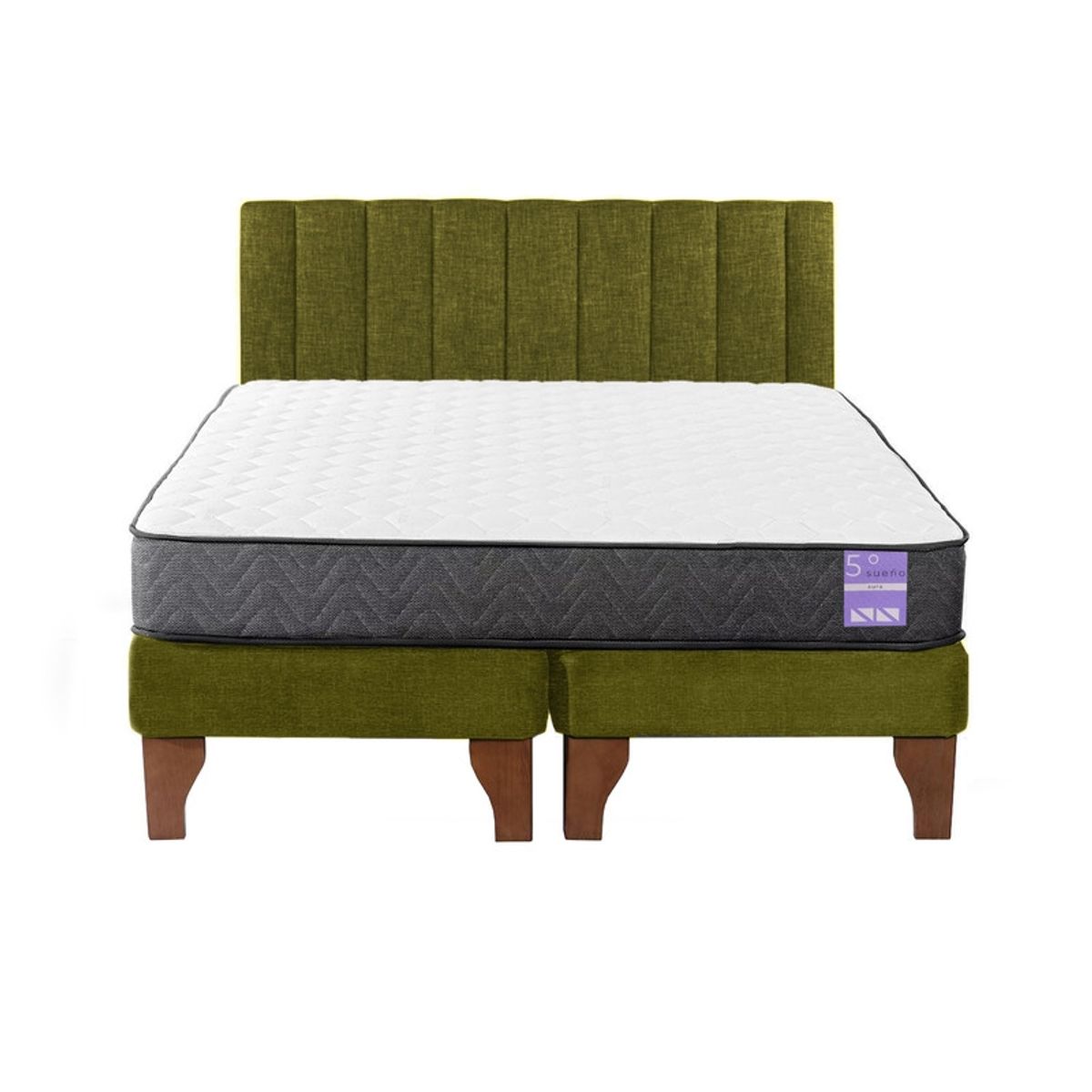 5 SUEÑO - Cama Europea King  Respaldo Tubular Madera Verde
