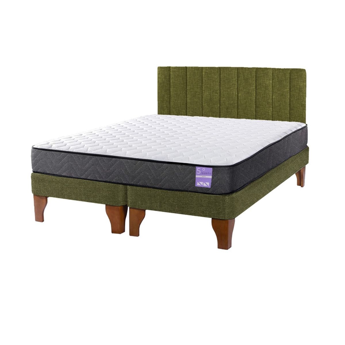 5 SUEÑO - Cama Europea King  Respaldo Tubular Madera Verde