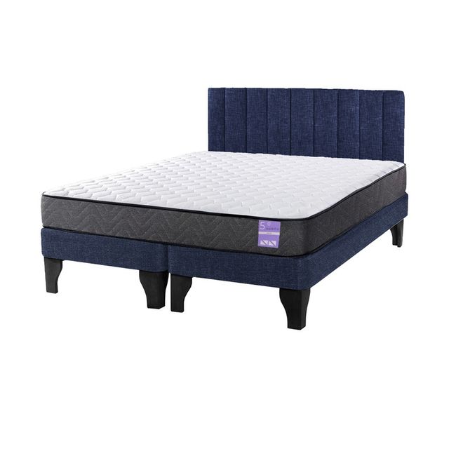 5 SUEÑO - Cama Europea King  Respaldo Tubular Negro Azul