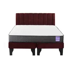 5 SUEÑO - Cama Europea King  Respaldo Tubular Negro Burdeo