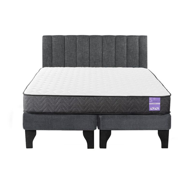 5 SUEÑO - Cama Europea King  Respaldo Tubular Negro Gris