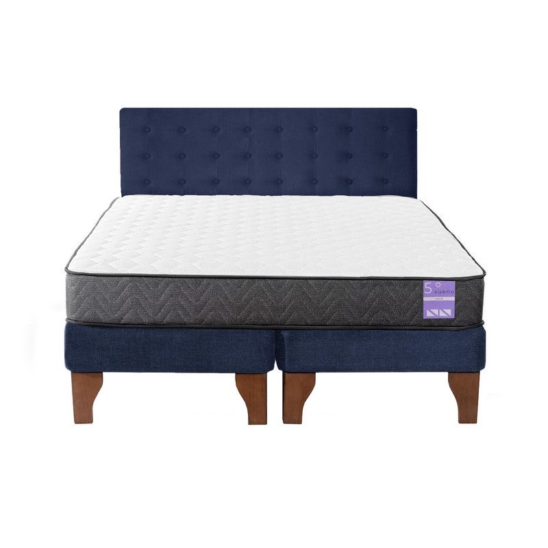 5 SUEÑO - Cama Europea King  Respaldo Capitoné Madera Azul