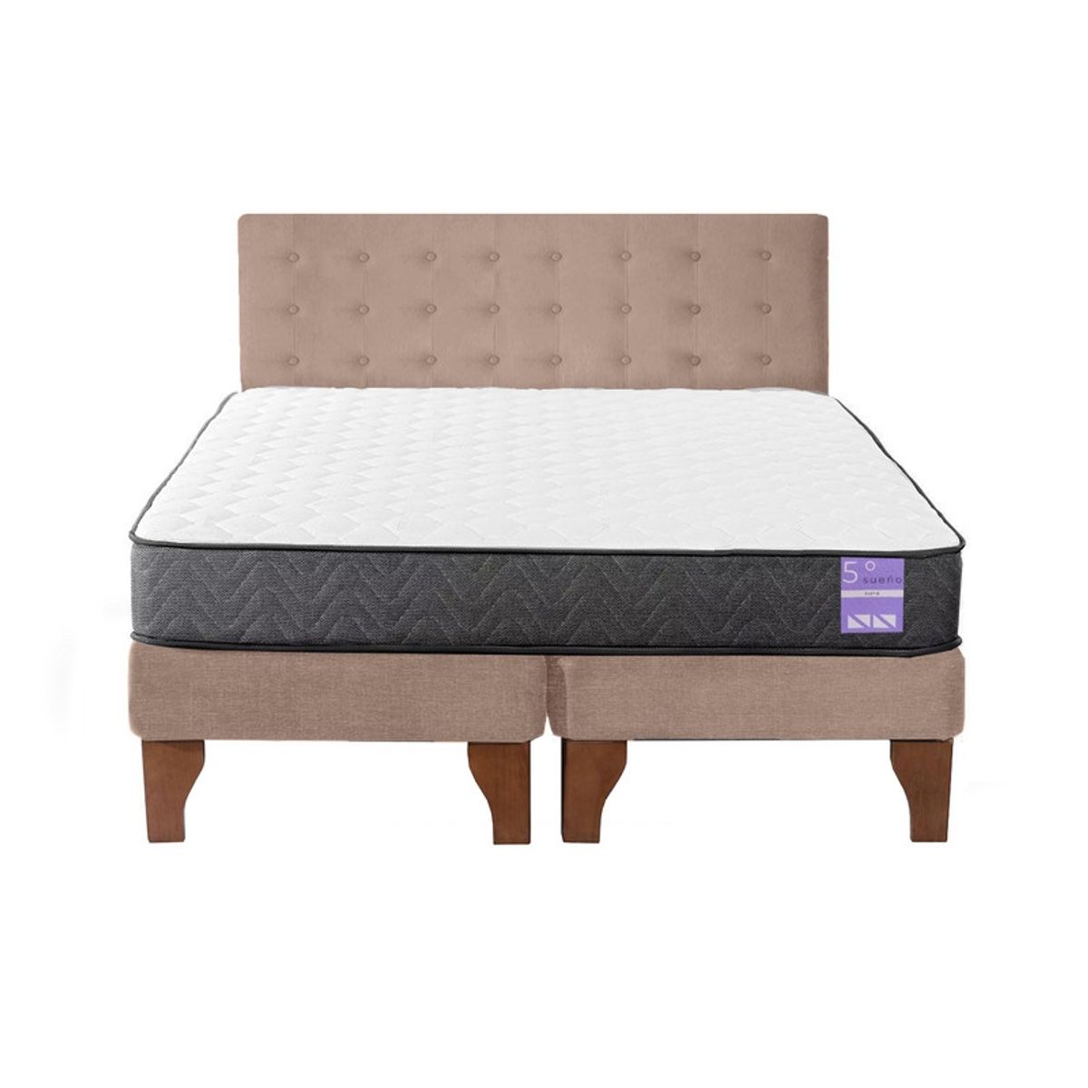 5 SUEÑO - Cama Europea King  Respaldo Capitoné Madera Beige