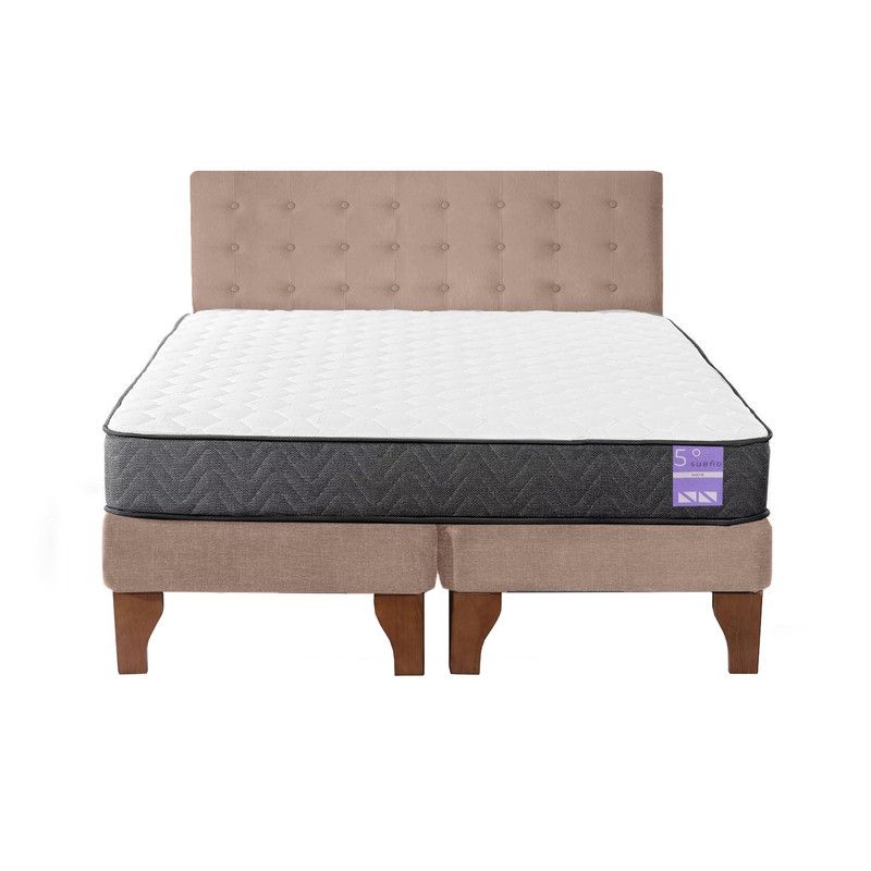 5 SUEÑO - Cama Europea King  Respaldo Capitoné Madera Beige