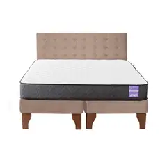 5 SUEÑO - Cama Europea King Respaldo Capitoné Madera Beige