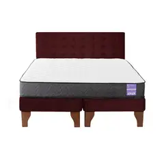 5 SUEÑO - Cama Europea King  Respaldo Capitoné Madera Burdeo