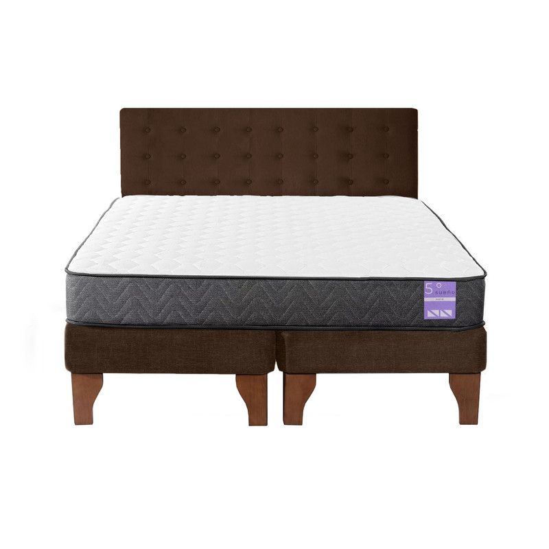 5 SUEÑO - Cama Europea King  Respaldo Capitoné Madera Café