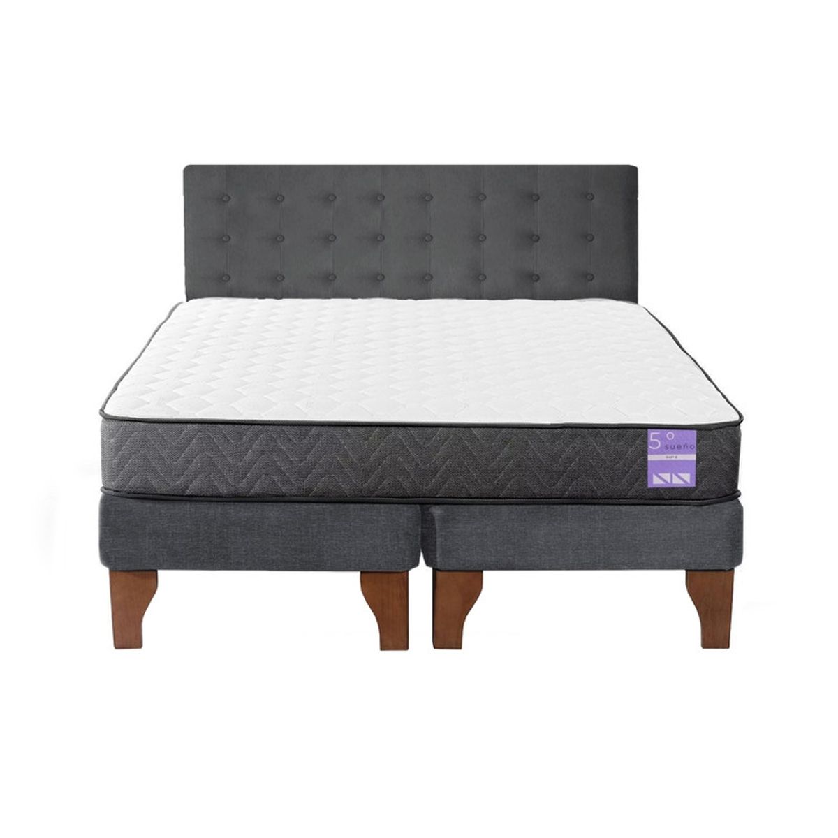 5 SUEÑO - Cama Europea King  Respaldo Capitoné Madera Gris