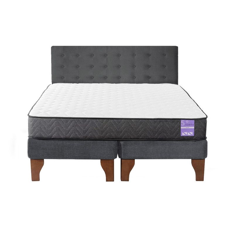 5 SUEÑO - Cama Europea King  Respaldo Capitoné Madera Gris