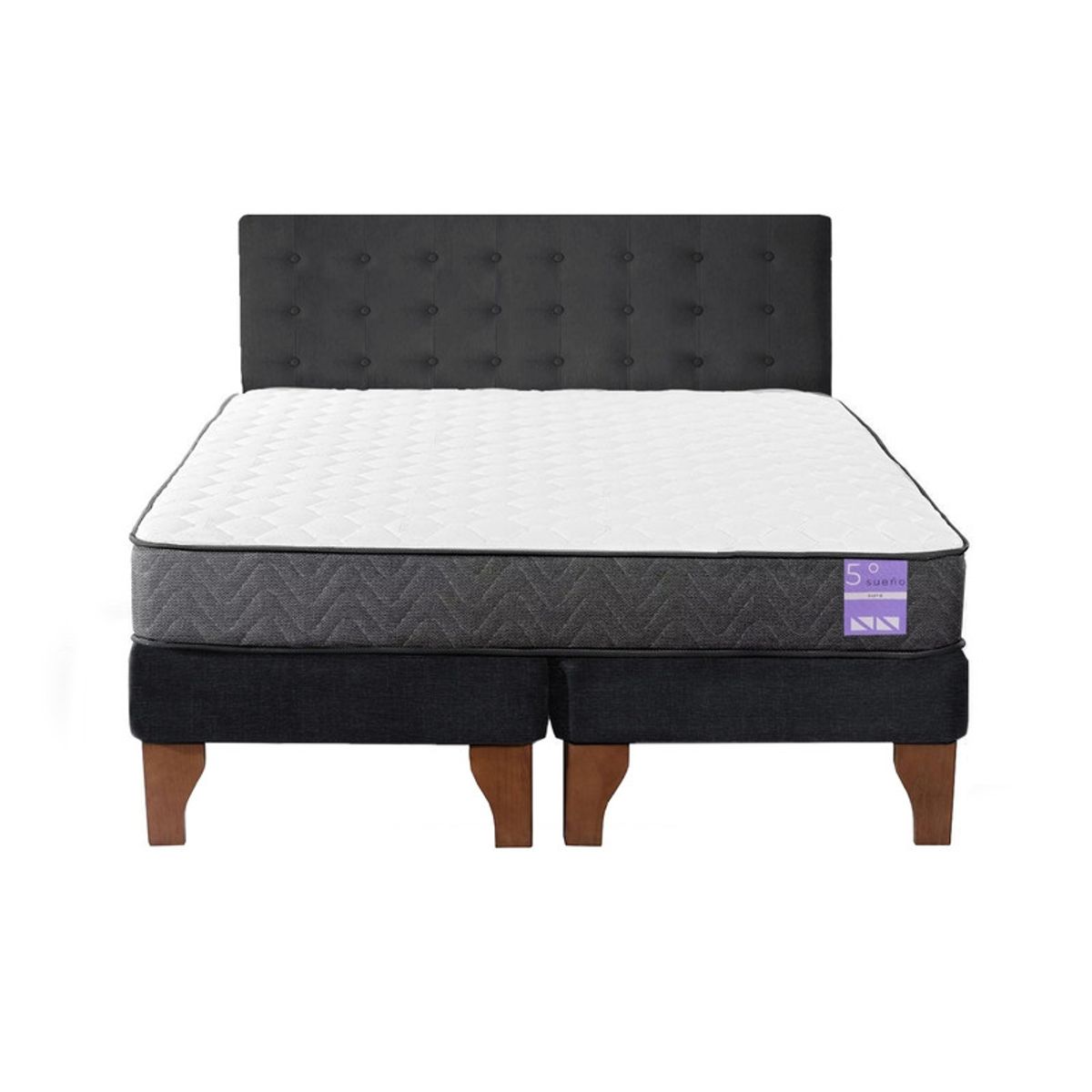 5 SUEÑO - Cama Europea King  Respaldo Capitoné Madera Negro