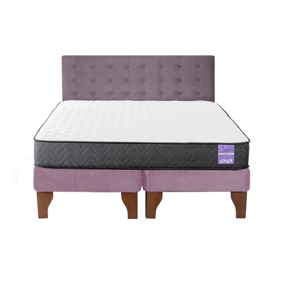 5 SUEÑO - Cama Europea King  Respaldo Capitoné Madera Rosado