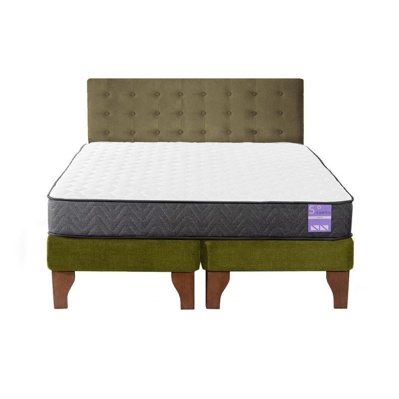 5 SUEÑO - Cama Europea King  Respaldo Capitoné Madera Verde