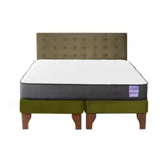 5 SUEÑO - Cama Europea King Respaldo Capitoné Madera Verde