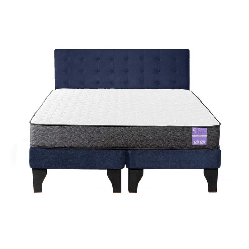 5 SUEÑO - Cama Europea King  Respaldo Capitoné Negro Azul