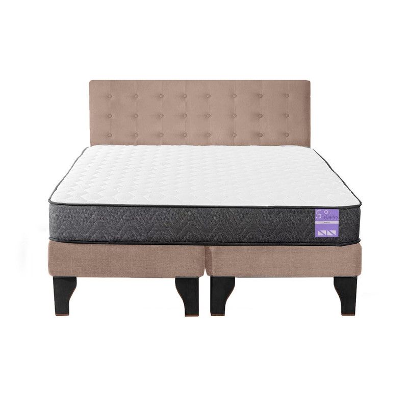 5 SUEÑO - Cama Europea King  Respaldo Capitoné Negro Beige
