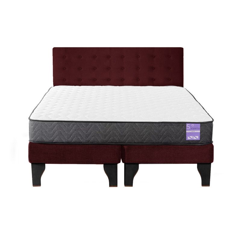 5 SUEÑO - Cama Europea King  Respaldo Capitoné Negro Burdeo