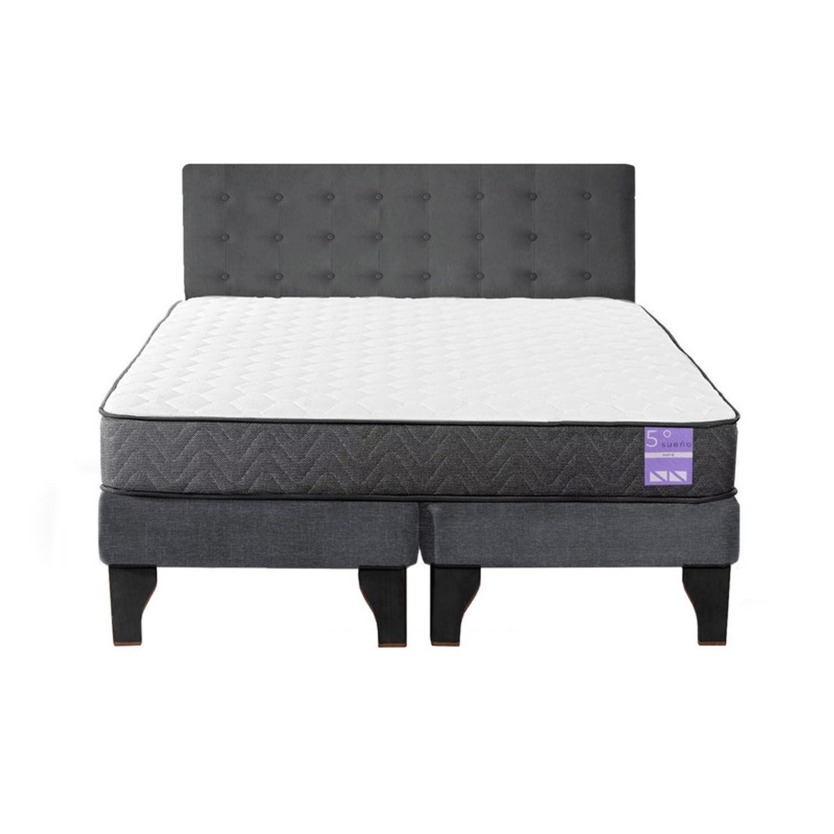 5 SUEÑO - Cama Europea King  Respaldo Capitoné Negro Gris