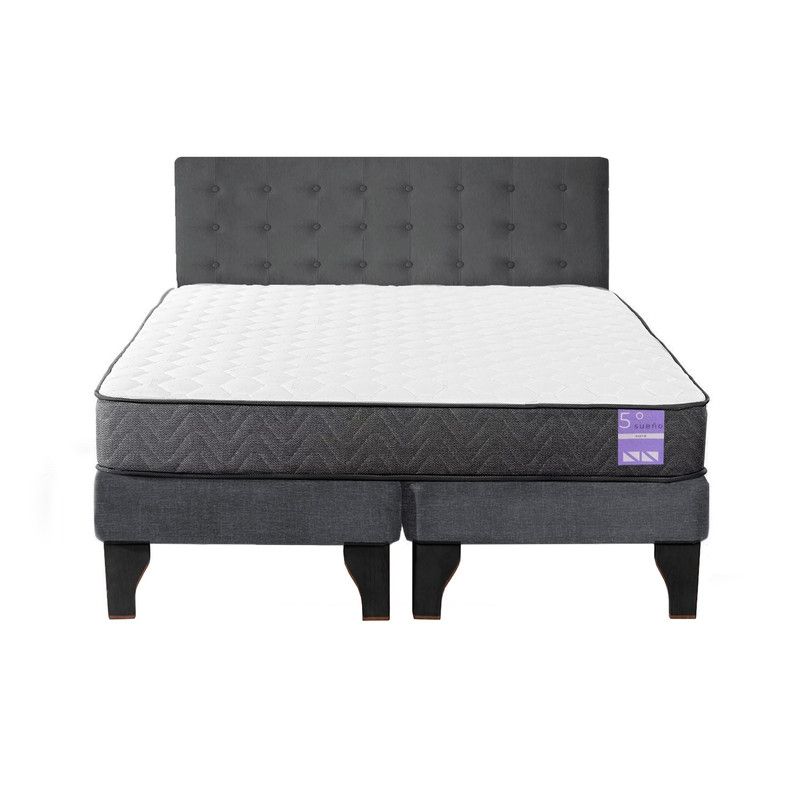 5 SUEÑO - Cama Europea King  Respaldo Capitoné Negro Gris