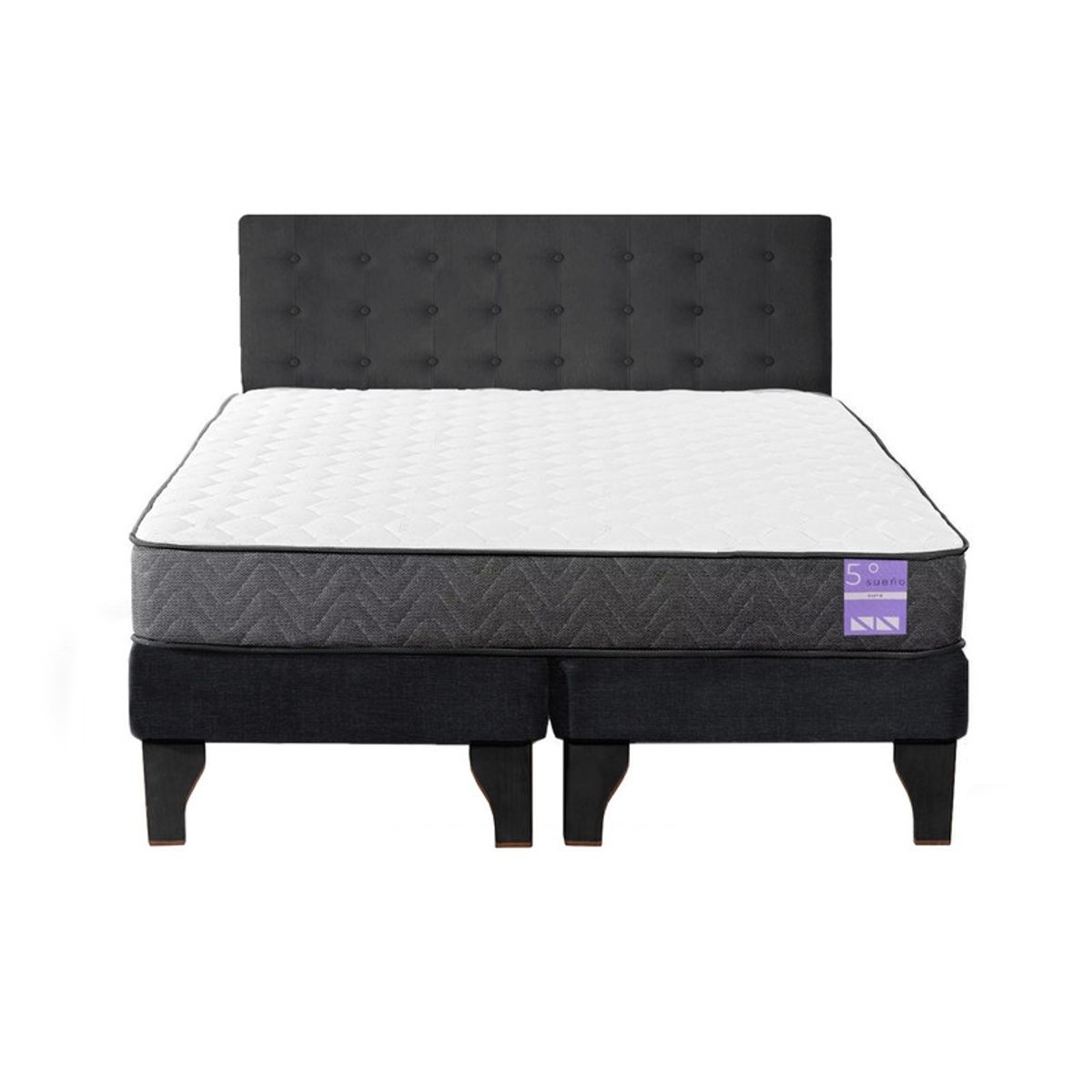 5 SUEÑO - Cama Europea King  Respaldo Capitoné Negro