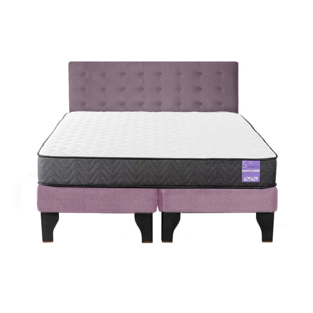 5 SUEÑO - Cama Europea King  Respaldo Capitoné Negro Rosado