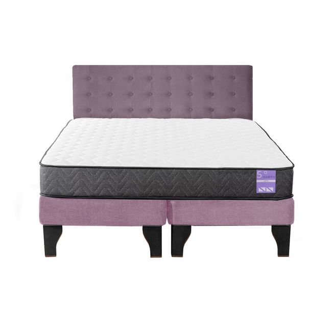 5 SUEÑO - Cama Europea King  Respaldo Capitoné Negro Rosado