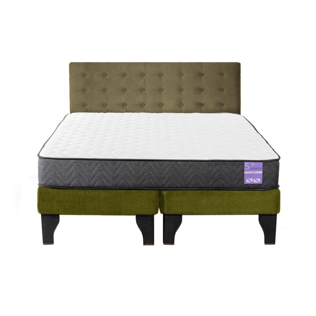 5 SUEÑO - Cama Europea King  Respaldo Capitoné Negro Verde
