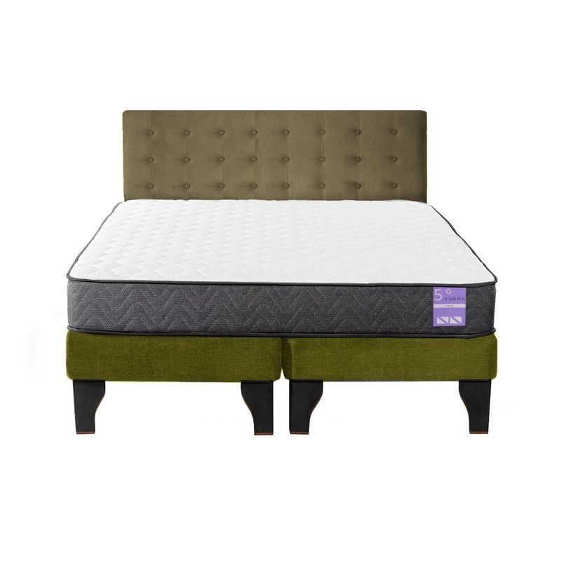 5 SUEÑO - Cama Europea King  Respaldo Capitoné Negro Verde