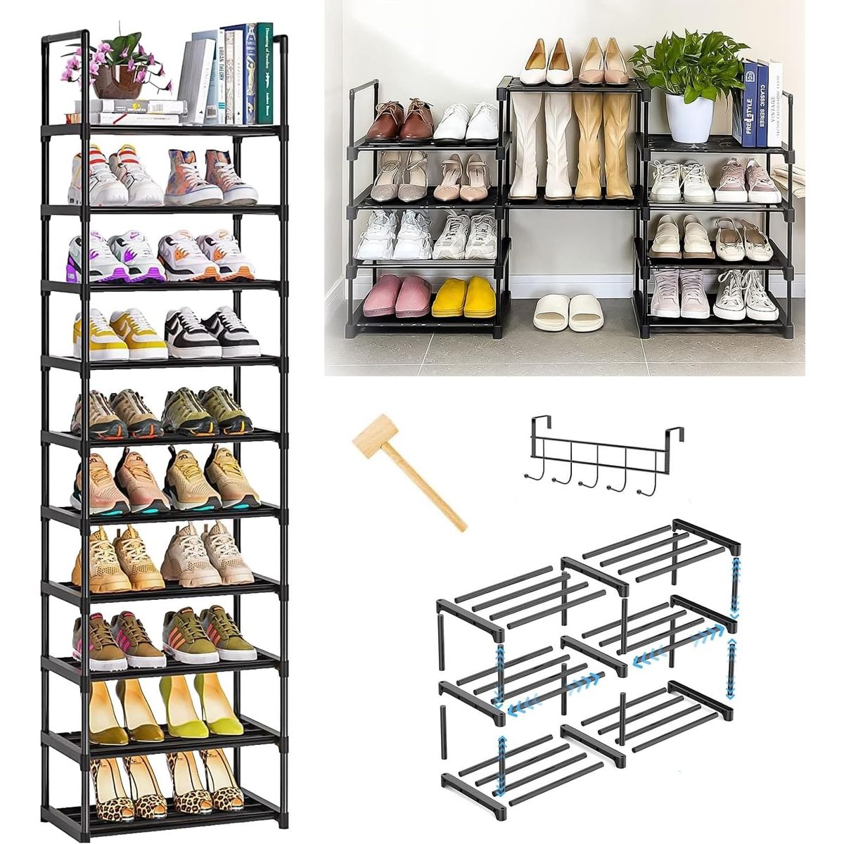 BLUEDREAMER - Zapatero de 10 capas combinación libre de zapatero apilable.